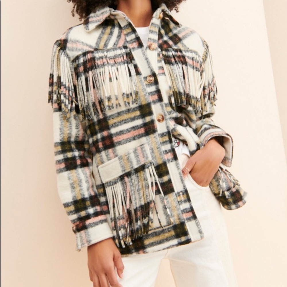 NWT BlankNYC Fringe Plaid Flannel Jacket